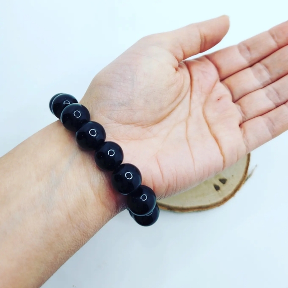 Black Obsidian Double Pixiu Unisex bracelet 12 mm - Picture 4 of 5